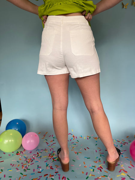 High Waisted Denim Shorts- White-K. Ellis Boutique