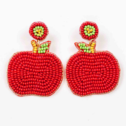 BEADED APPLE EARRINGS - RED-K. Ellis Boutique