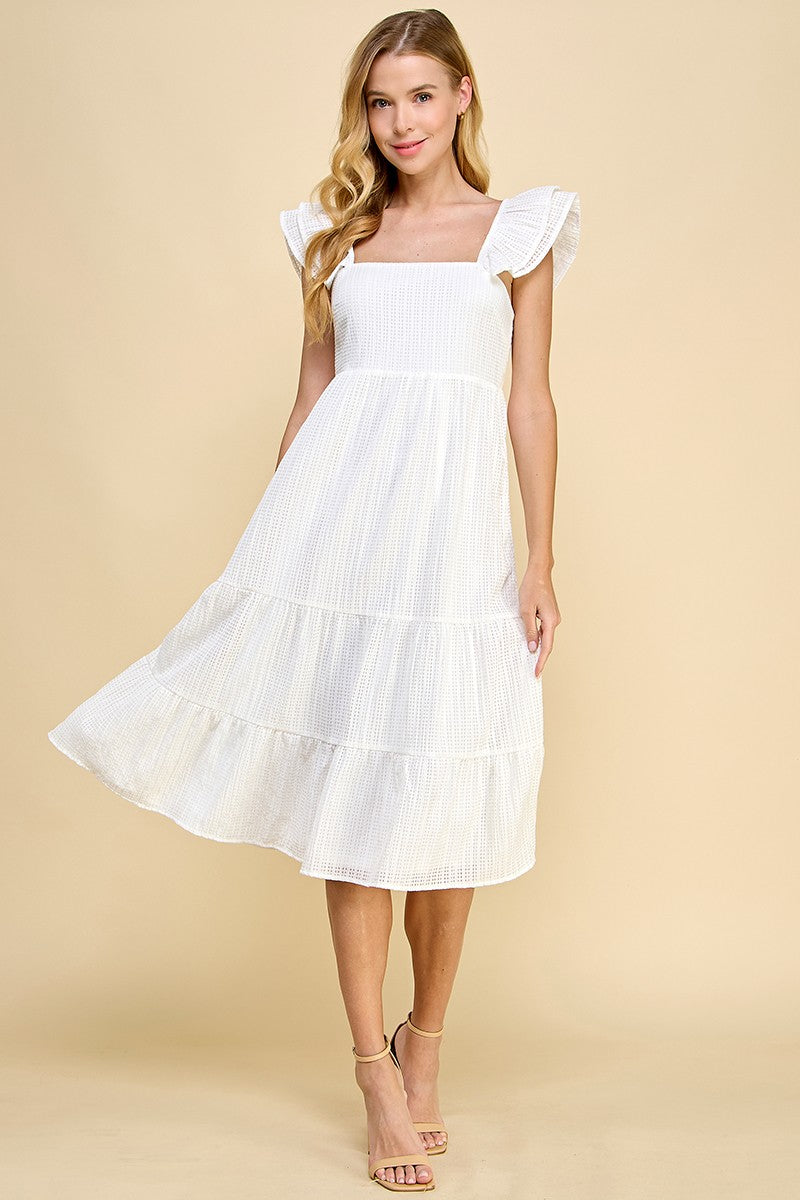 Jackie Wide Ruffle Hem Pinafore Midi Dress White  White midi dress, Mid  length dresses, White dress