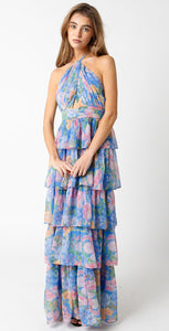 Halter Neck Floral Print Maxi Dress - Blue-K. Ellis Boutique