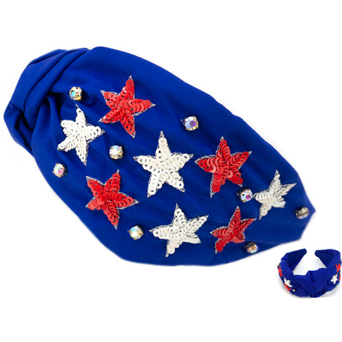 SEQUIN AMERICAN FLAG STAR HEADBAND- BLUE-K. Ellis Boutique
