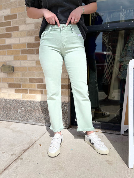 Vervet Mid Rise Crop Straight Jeans - Mint-K. Ellis Boutique