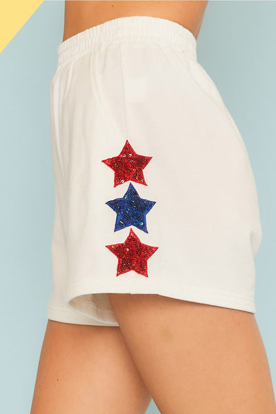 4TH of July Side Star Sequin Patch Trim Shorts-K. Ellis Boutique