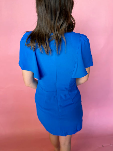 Solid Round Neck Mini Dress - Blue-K. Ellis Boutique