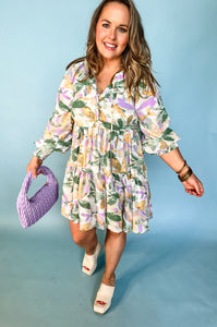 Long Sleeve Tiered Mini Dress - Lavender Combo-K. Ellis Boutique