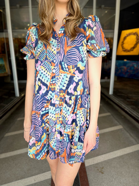 Abstract Printed Button Up Navy-K. Ellis Boutique