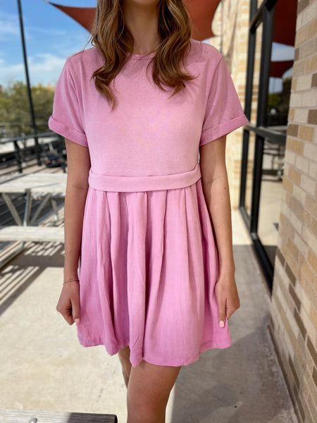 Contrast Pleated Mini Dress- Pink-K. Ellis Boutique