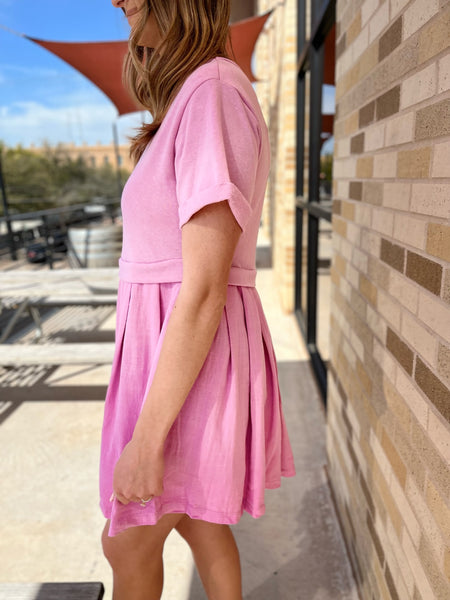 Contrast Pleated Mini Dress- Pink-K. Ellis Boutique