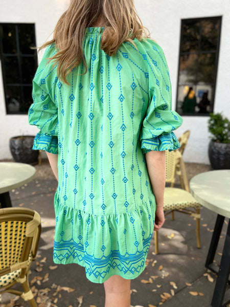 Embroidery A-Line Dress - Green-K. Ellis Boutique