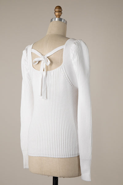 RIBBED KNIT FITTED SWEATER- IVORY-K. Ellis Boutique