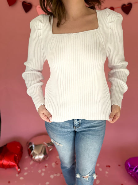 RIBBED KNIT FITTED SWEATER- IVORY-K. Ellis Boutique