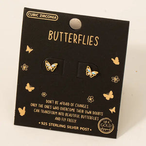 Gold Dipped Mini Studded Butterfly Stud Earrings-K. Ellis Boutique