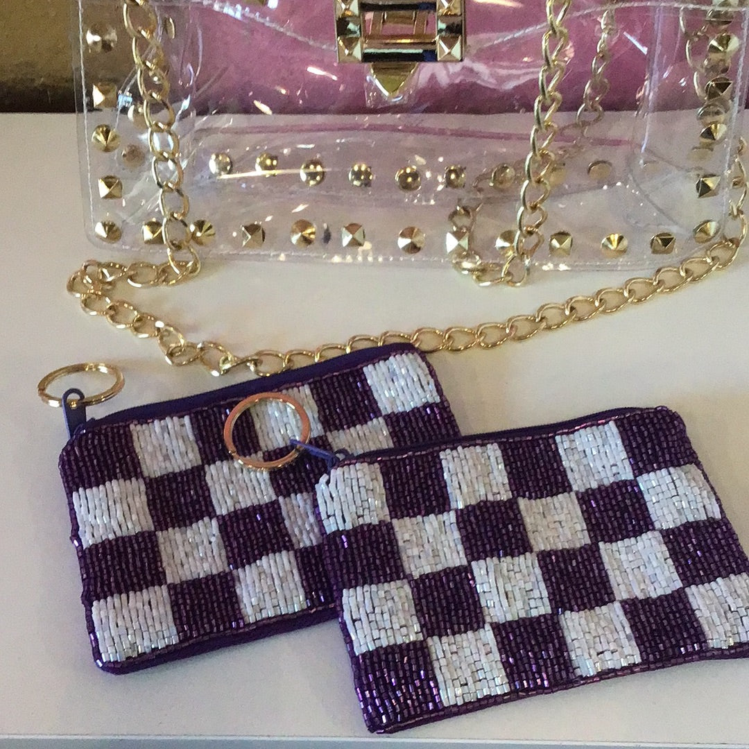 Keychain Pouch Checkered Purple & White