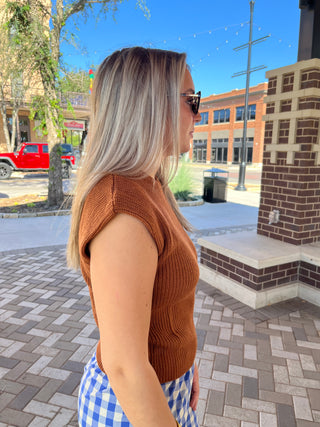 Camel Sweater Vest-Short Sleeve Top-K. Ellis Boutique