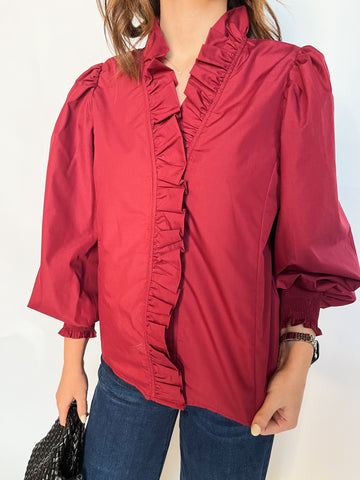 Cotton Poplin Jennifer Blouse- Burgundy-K. Ellis Boutique