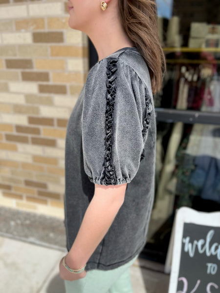 Mineral Wash French Terry Knit Top- Ash-K. Ellis Boutique