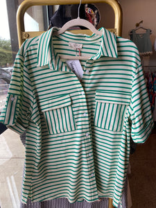 Striped Button Down Blouse - Green-K. Ellis Boutique