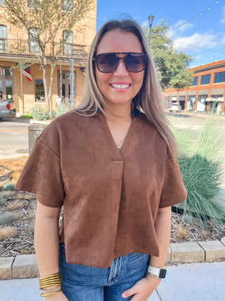 Denim & Suede Top