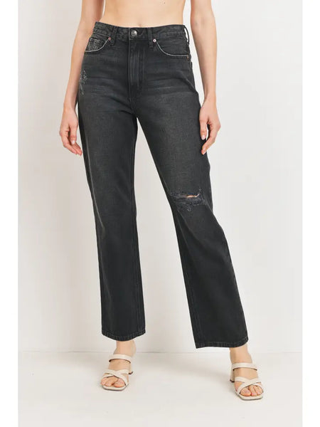 Just Black Denim High Rise Long Straight Jean - Washed Black-K. Ellis Boutique