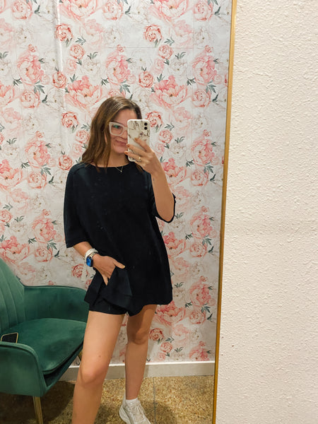 French Terry Set Short Set- Black-K. Ellis Boutique