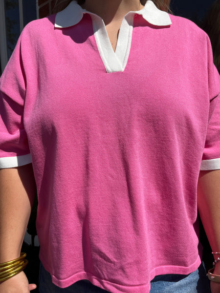 COLLAR NECK SWEATER TOP- PINK-K. Ellis Boutique