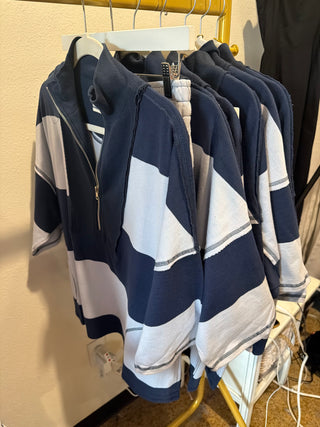 Yarn Dye Stripe Half Zip-Up Top N Shorts- Rugby-Set-K. Ellis Boutique