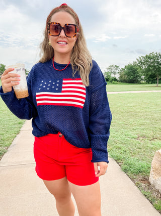 American Flag Crochet Knit Top- Navy-K. Ellis Boutique