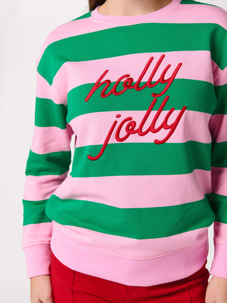 Holly Jolly" Striped Classic Sweatshirt, Pink-K. Ellis Boutique