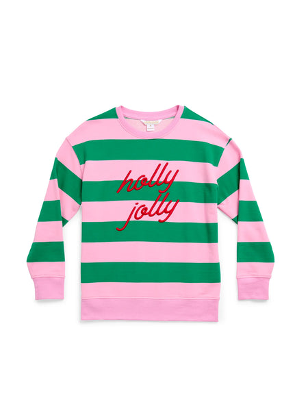 Holly Jolly" Striped Classic Sweatshirt, Pink-K. Ellis Boutique