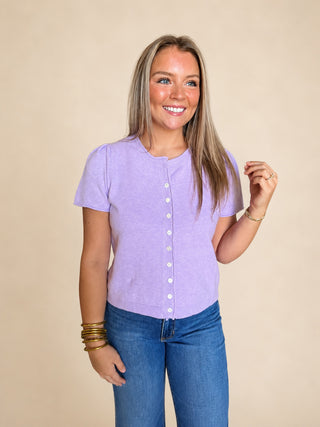 Lavender Short Sleeve Cardigan-Cardigans-K. Ellis Boutique