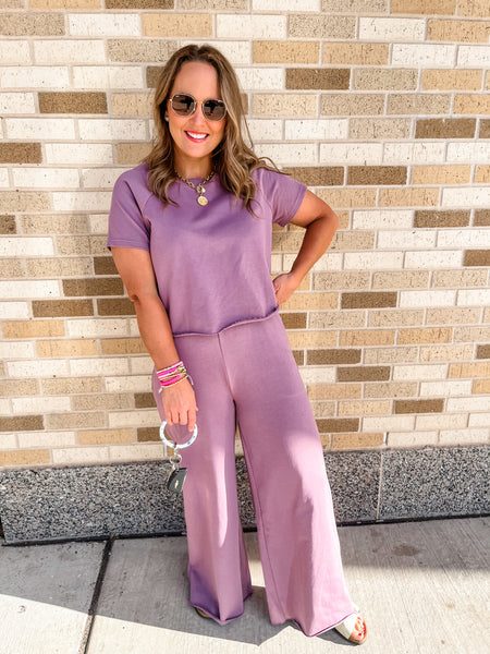 Tee and Wide Leg Pants Set- Mauve-K. Ellis Boutique