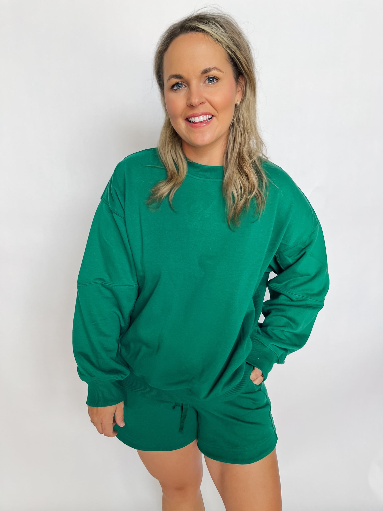 French Terry Long Sleeve Pullover- Kelly Green-K. Ellis Boutique