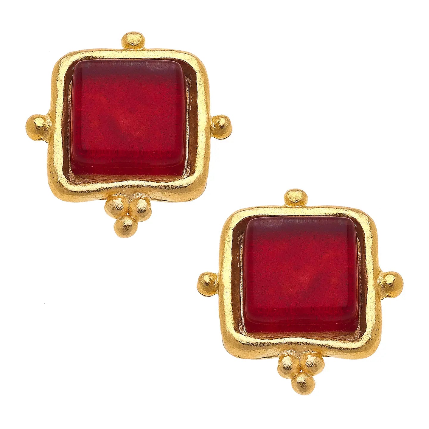 Susan Shaw- Madeline Red French Glass Studs-K. Ellis Boutique
