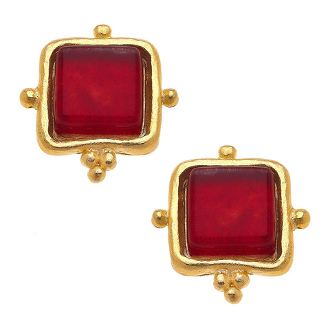 Susan Shaw- Madeline Red French Glass Studs-K. Ellis Boutique