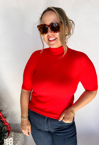 Solid Turtle Neck Top - Red-K. Ellis Boutique