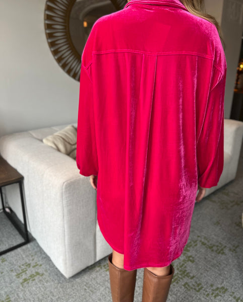 Velvet Long Sleeve Mini Dress - Fuchsia-K. Ellis Boutique