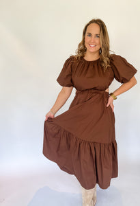 Brown Poplin Maxi Dress-K. Ellis Boutique