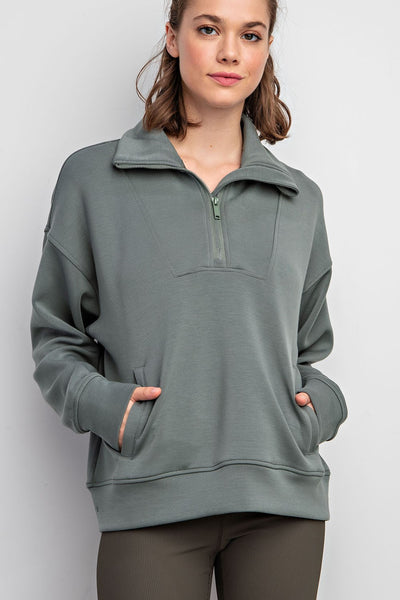 Modal Poly Span Quarter Zip- Sage Leaf-K. Ellis Boutique