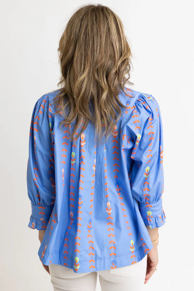 Karlie Floral Vine Poplin Button Up Top- Periwinkle-K. Ellis Boutique