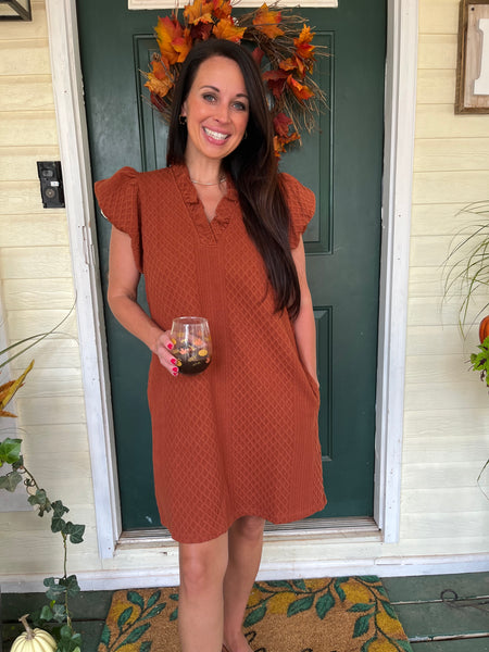 Textured Short-Sleeve Dress- Rust-K. Ellis Boutique