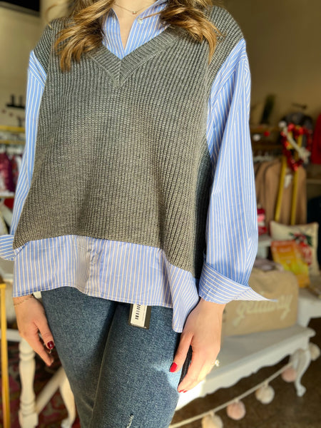 SHIRT STYLE KNITTED SWEATER-K. Ellis Boutique