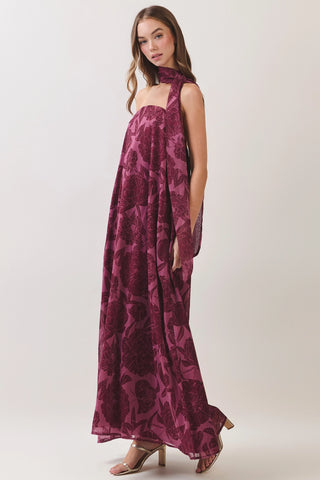 Fall Nights Burgundy Floral Print Dress-Midi/Maxi Dress-K. Ellis Boutique
