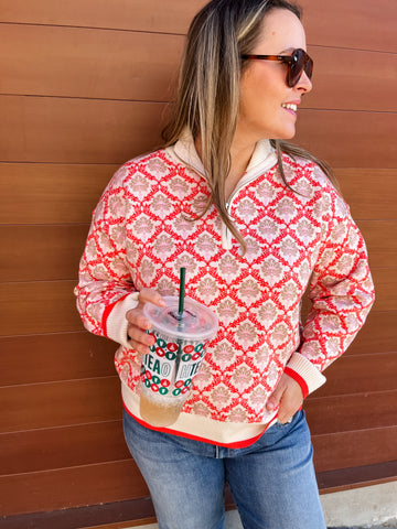 Half Zip Cream Orange Multi Sweater Pullover-K. Ellis Boutique