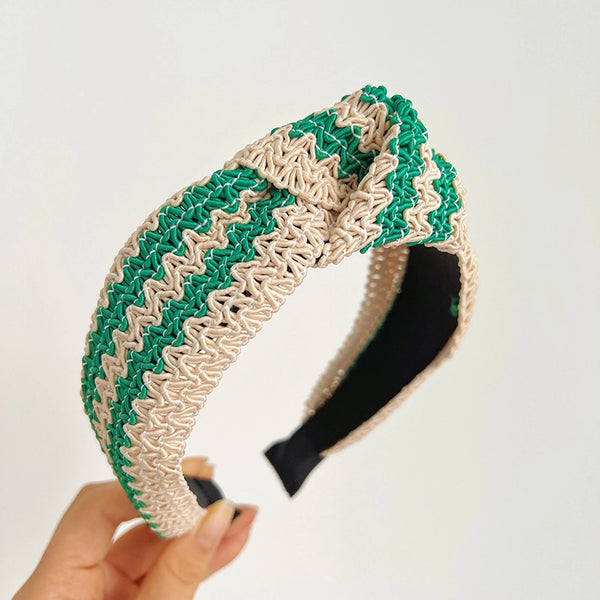 Two Tone Woven Straw Wide Knot Headband-K. Ellis Boutique