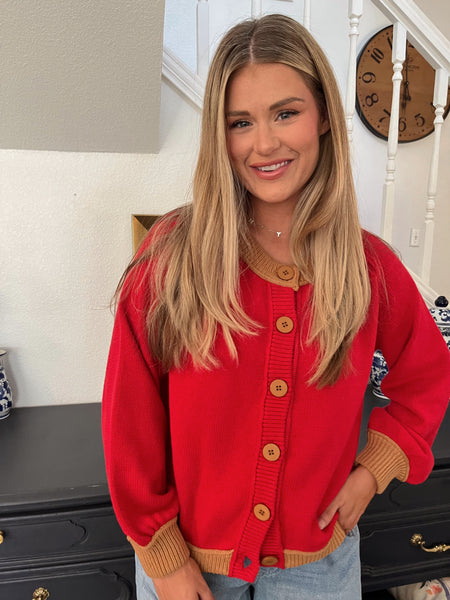 Knit Long Sleeve Cardigan- Red-K. Ellis Boutique