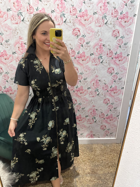 Paisley Zip Front Midi- Black-K. Ellis Boutique