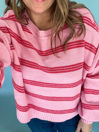 Lily Striped Sweater- Pink-K. Ellis Boutique