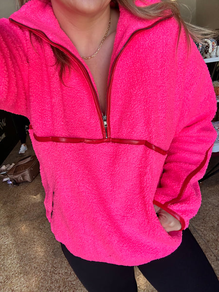 Fleece Quarter Zip- Neon Pink-K. Ellis Boutique