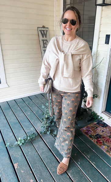 Botanical Print Wide- Leg Pant- Olive Print-K. Ellis Boutique