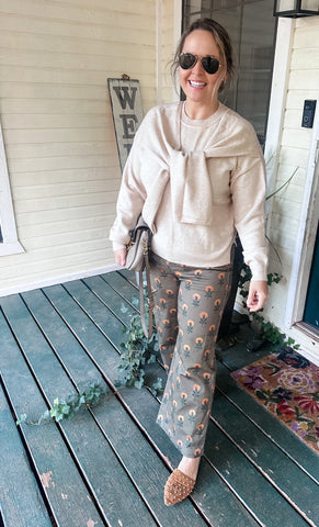 Botanical Print Wide- Leg Pant- Olive Print-K. Ellis Boutique